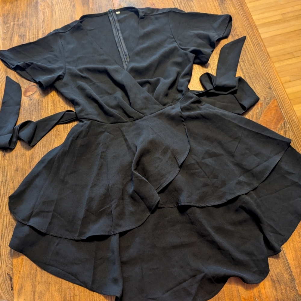 S Basic Little Black Dress tie-belt flirty and frilly